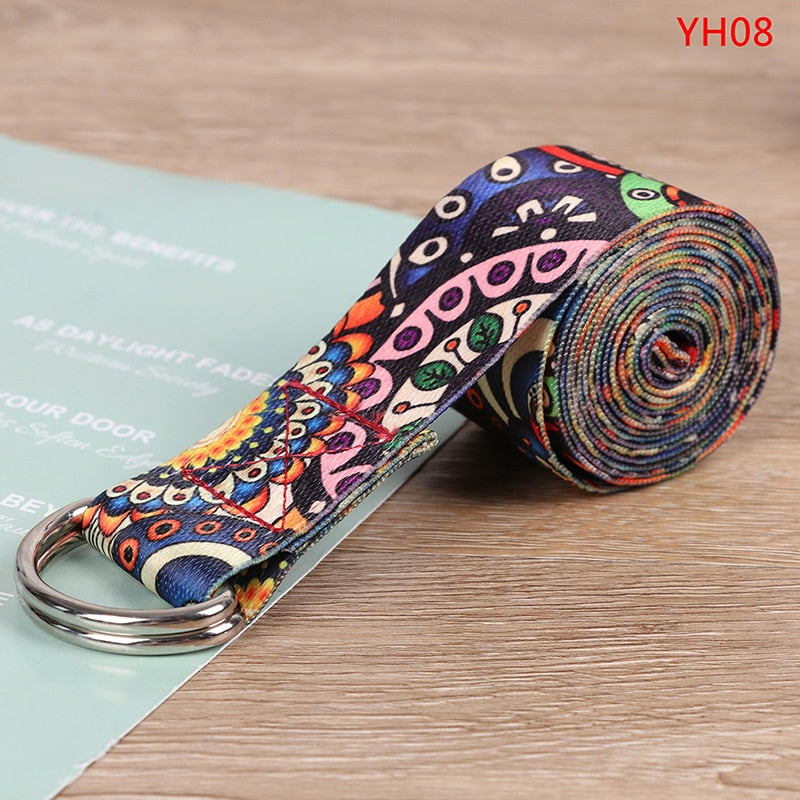 D-Ring Belts Yoga Strap Fitness Rope Colored Printed Adjustable Yoga Belt Yoga Stretch Belt Washable Sport Stretch Strap Props