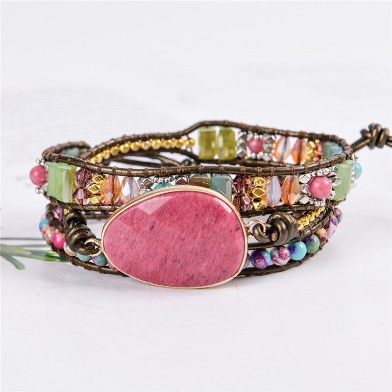WUNDERSCHOENES WICKELARMBAND MIT PERLEN UND NATURSTEIN