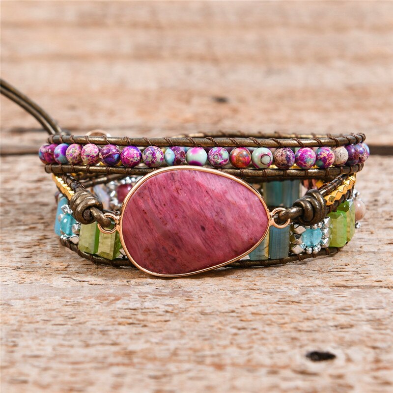 WUNDERSCHOENES WICKELARMBAND MIT PERLEN UND NATURSTEIN