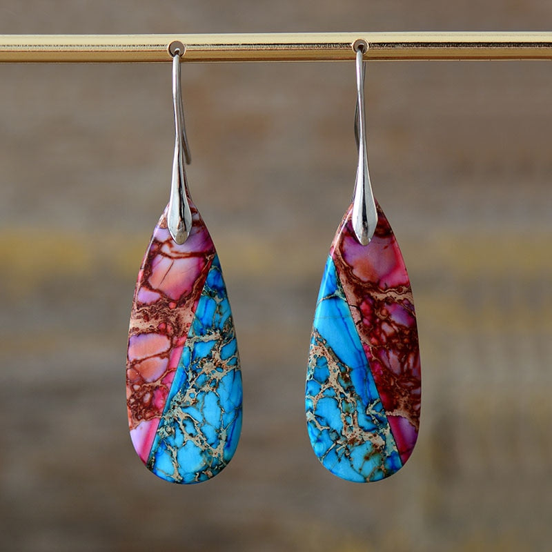 Luxury Women Jaspers Dangle Earrings Elegant Lady Boho Natural Stones Earring Teen girls Jewelry Dropship Wholesale
