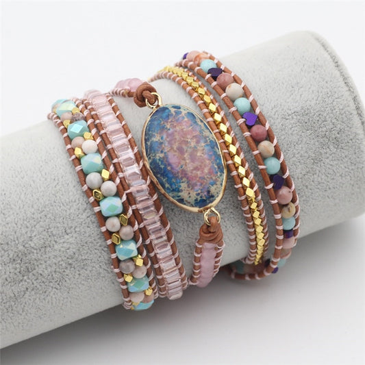 Unique Natural Stone Beads 3 Layers Wrap Bracelets For Women Girls Handmade Boho Leather Weave Bracelet  Jewelry Dropshipping