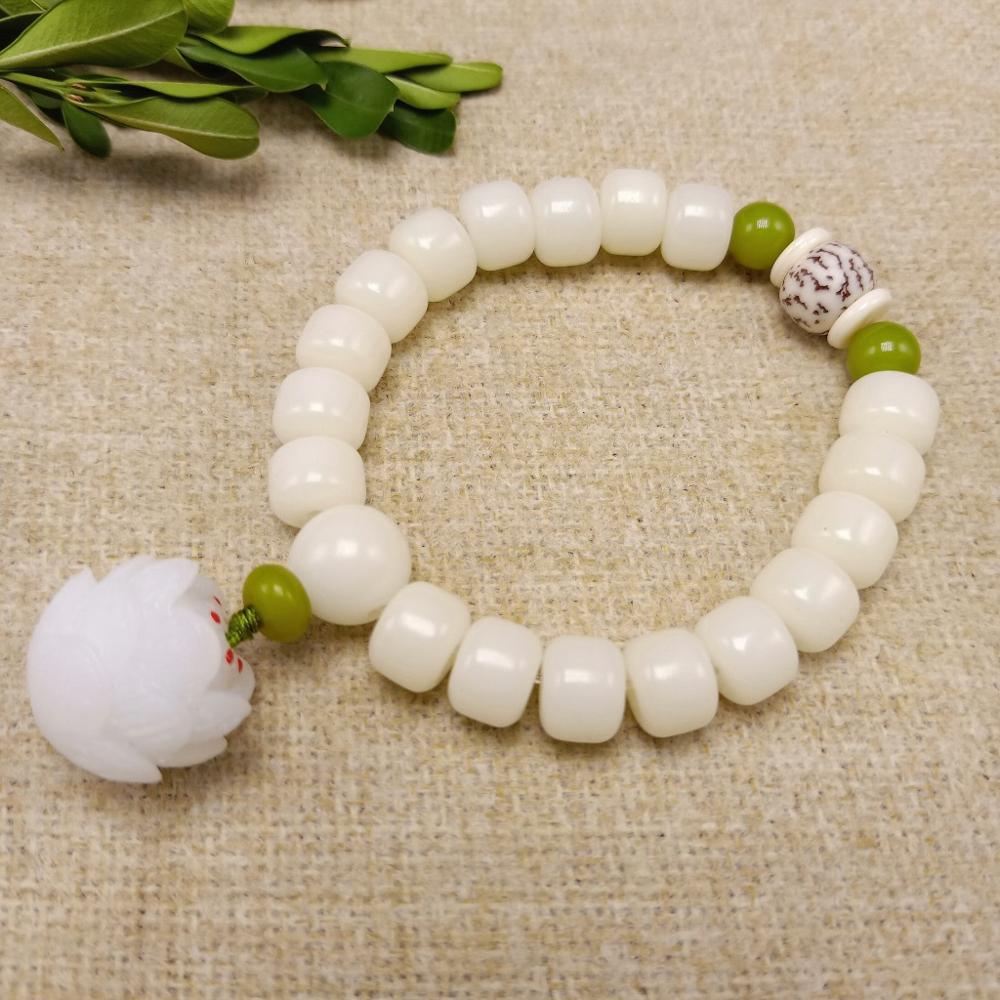 Original Design Natural White Bodhi Root Beads Bracelet Lotus 108 Lotus Mala Healing Prayer Bracelet for Women Jewelry Gift