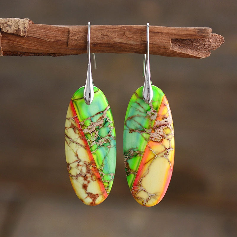Luxury Women Jaspers Dangle Earrings Elegant Lady Boho Natural Stones Earring Teen girls Jewelry Dropship Wholesale