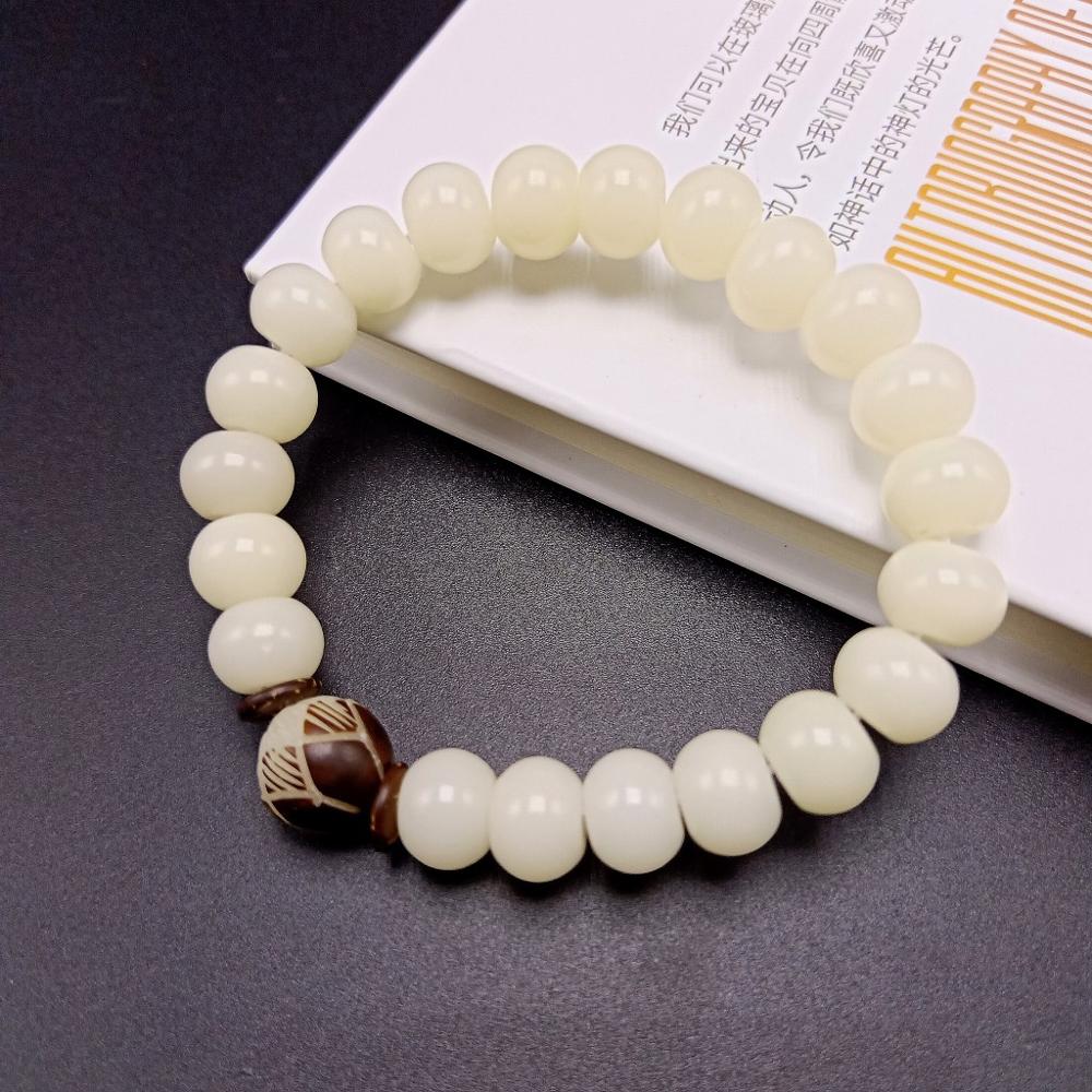 Original Design Natural White Bodhi Root Beads Bracelet Lotus 108 Lotus Mala Healing Prayer Bracelet for Women Jewelry Gift