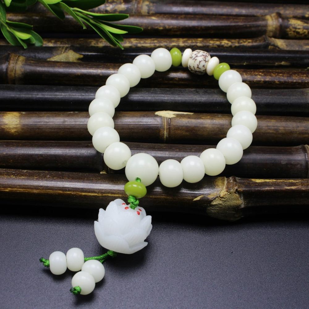 Original Design Natural White Bodhi Root Beads Bracelet Lotus 108 Lotus Mala Healing Prayer Bracelet for Women Jewelry Gift