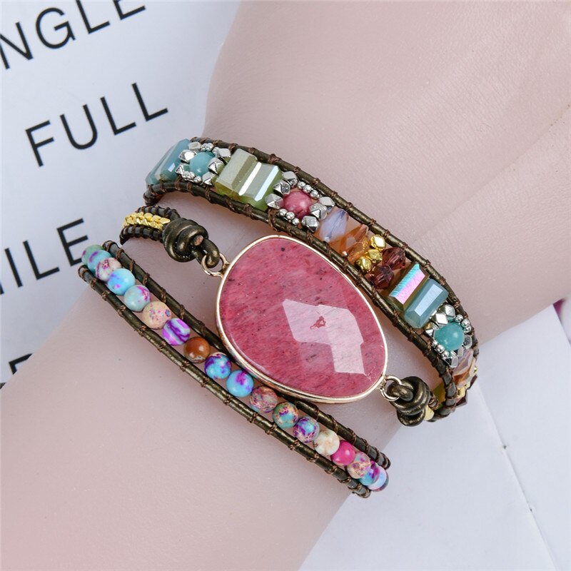 WUNDERSCHOENES WICKELARMBAND MIT PERLEN UND NATURSTEIN