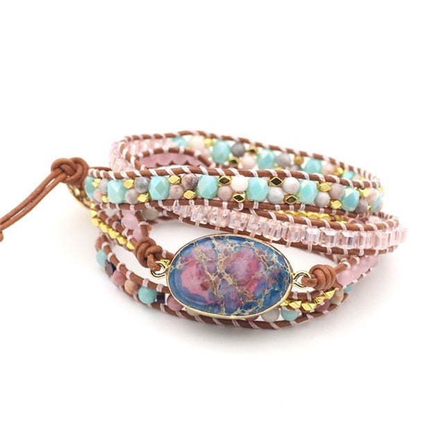 Unique Natural Stone Beads 3 Layers Wrap Bracelets For Women Girls Handmade Boho Leather Weave Bracelet  Jewelry Dropshipping