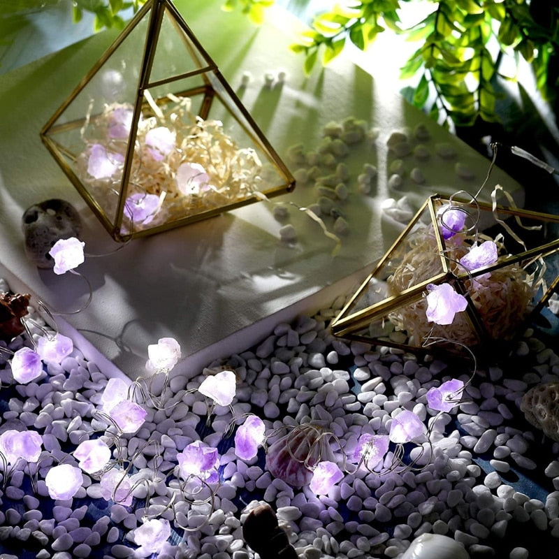 Natural Amethyst Fairy Lights Crystal String Lights Raw Stones 30 LEDs USB Powered Home Party Wedding Ornaments String Light